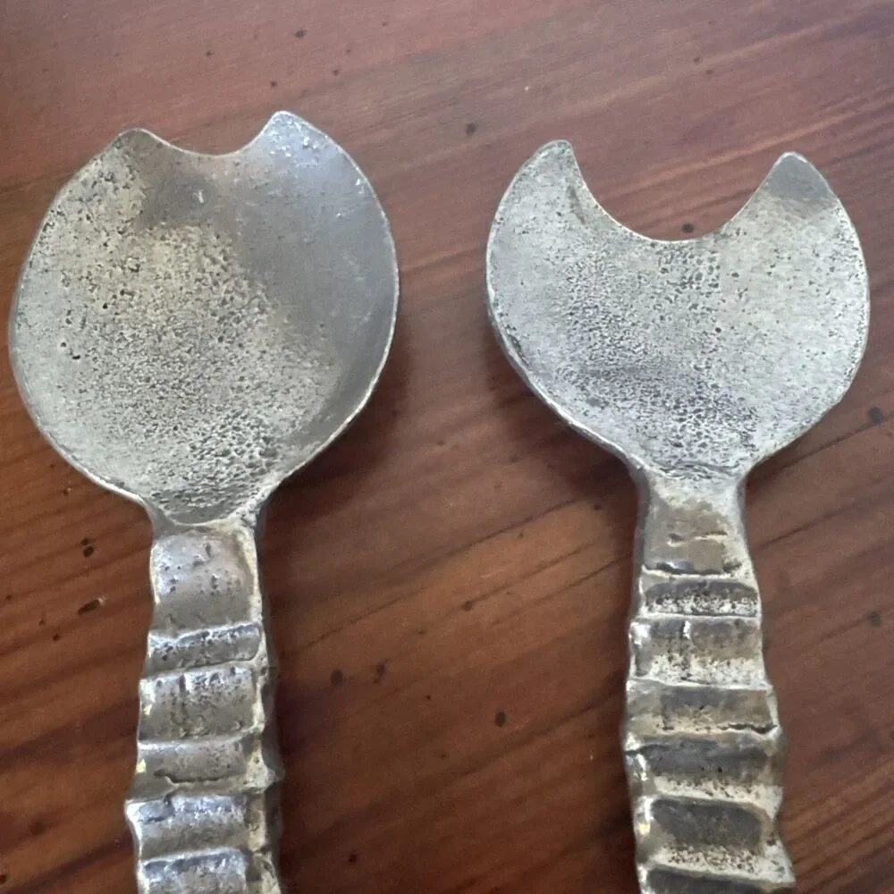 Metal 13” Salad Servers  They Look Handcrafted Aluminum Heavy Solid